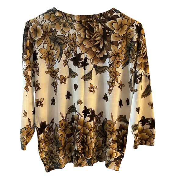 Rebecca Malone Women's Knit Sweater Top Cream Autumn Floral Rhinestones Large - Picture 5 of 5